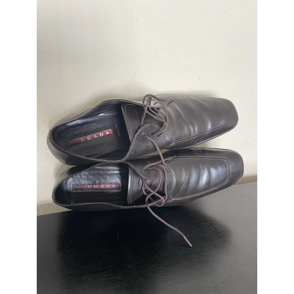 Prada Square Toe Leather Dress Shoes Vintage Dark Brown Men's Size 13 Preowned